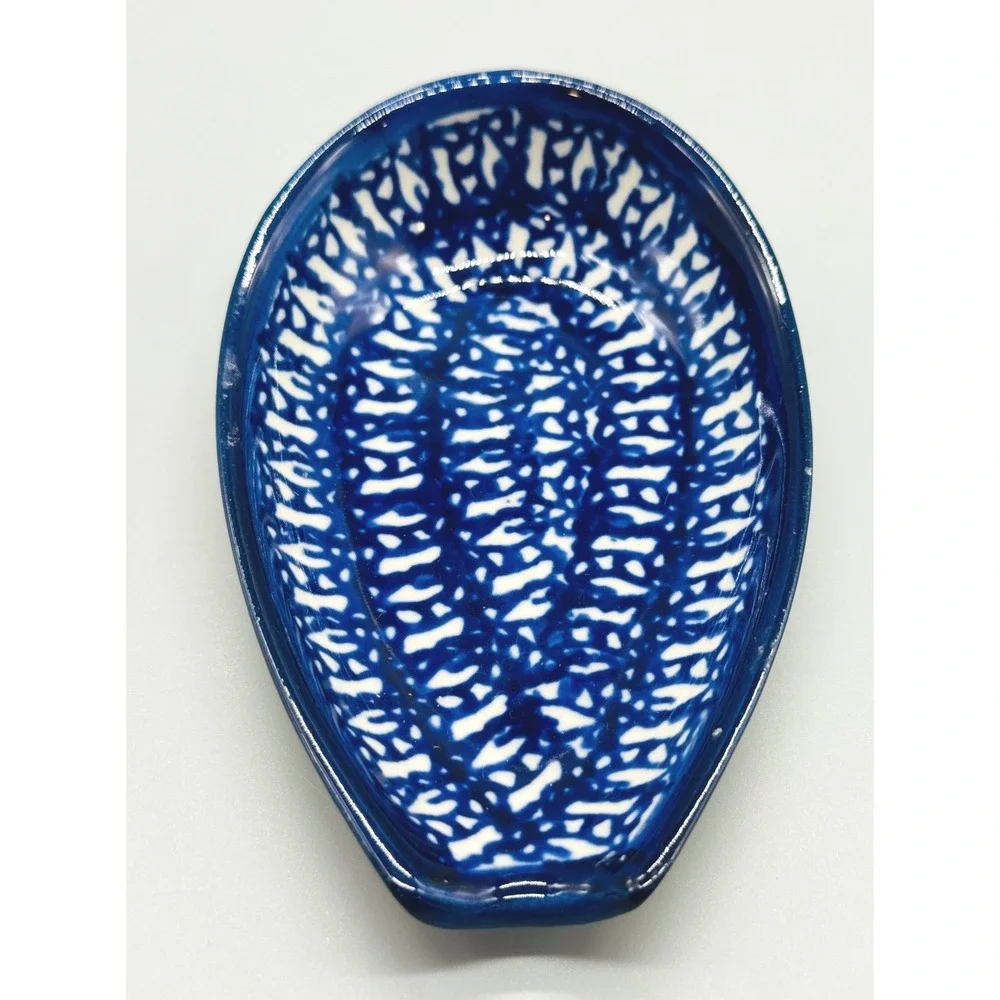 Unikat Boleslawiec Spoon Rest Blue White Ceramic Anna Wyglicka Polish Pottery